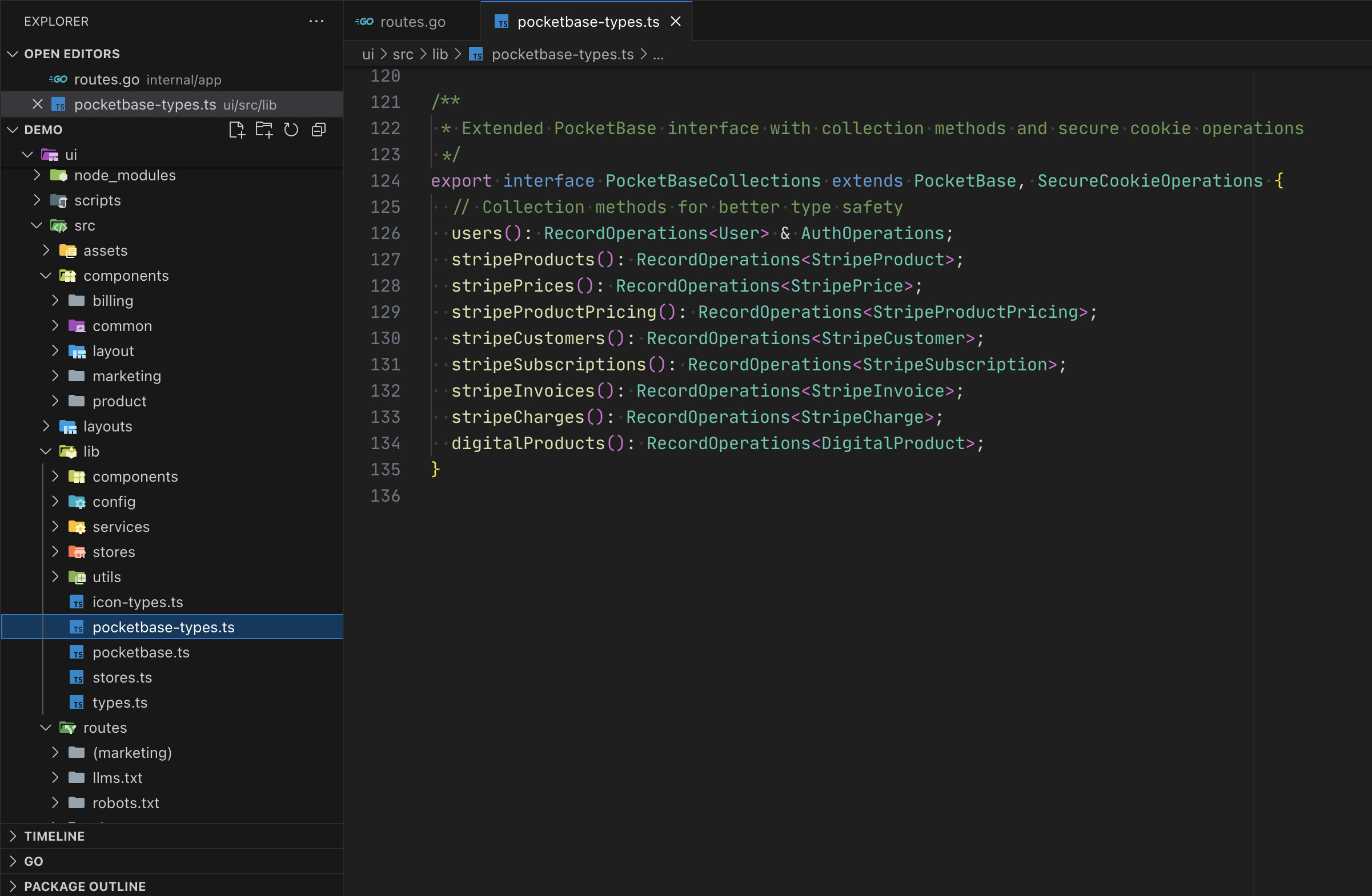 PocketBase Collections code screenshot